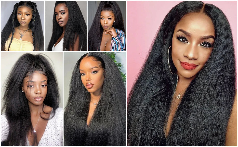 13x6 Kinky Straight Brazilian Human Hair Wig 180% Density Lace Frontal