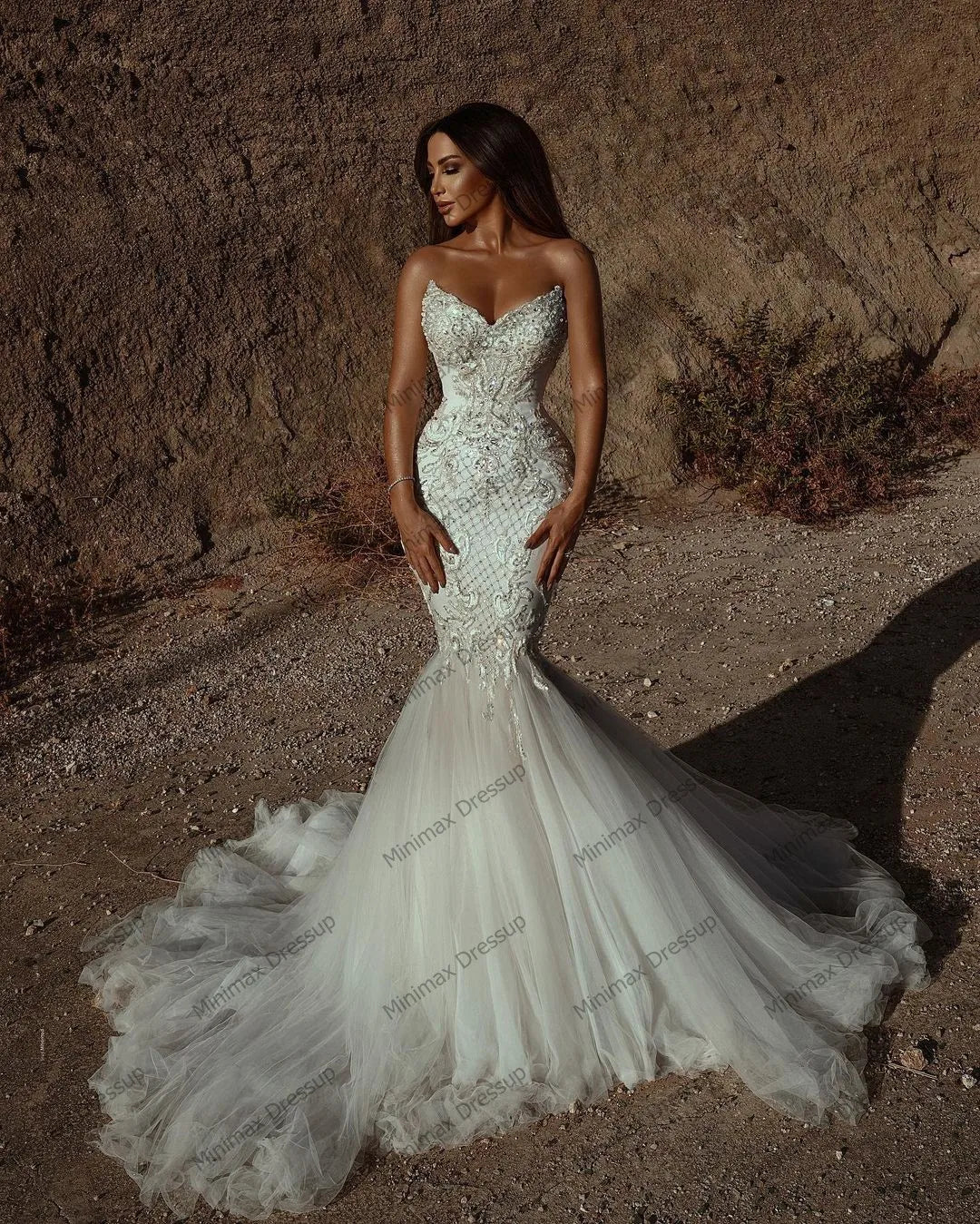 Chic Backless Crystals Lace Mermaid Wedding Dresses/ ESTIMATED DELIVERY TIME 28-30 DAYS