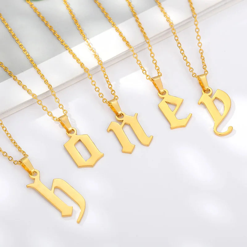 Letter Initial Necklace Gold Color Stainless Steel Lowercase Alphabet Pendant