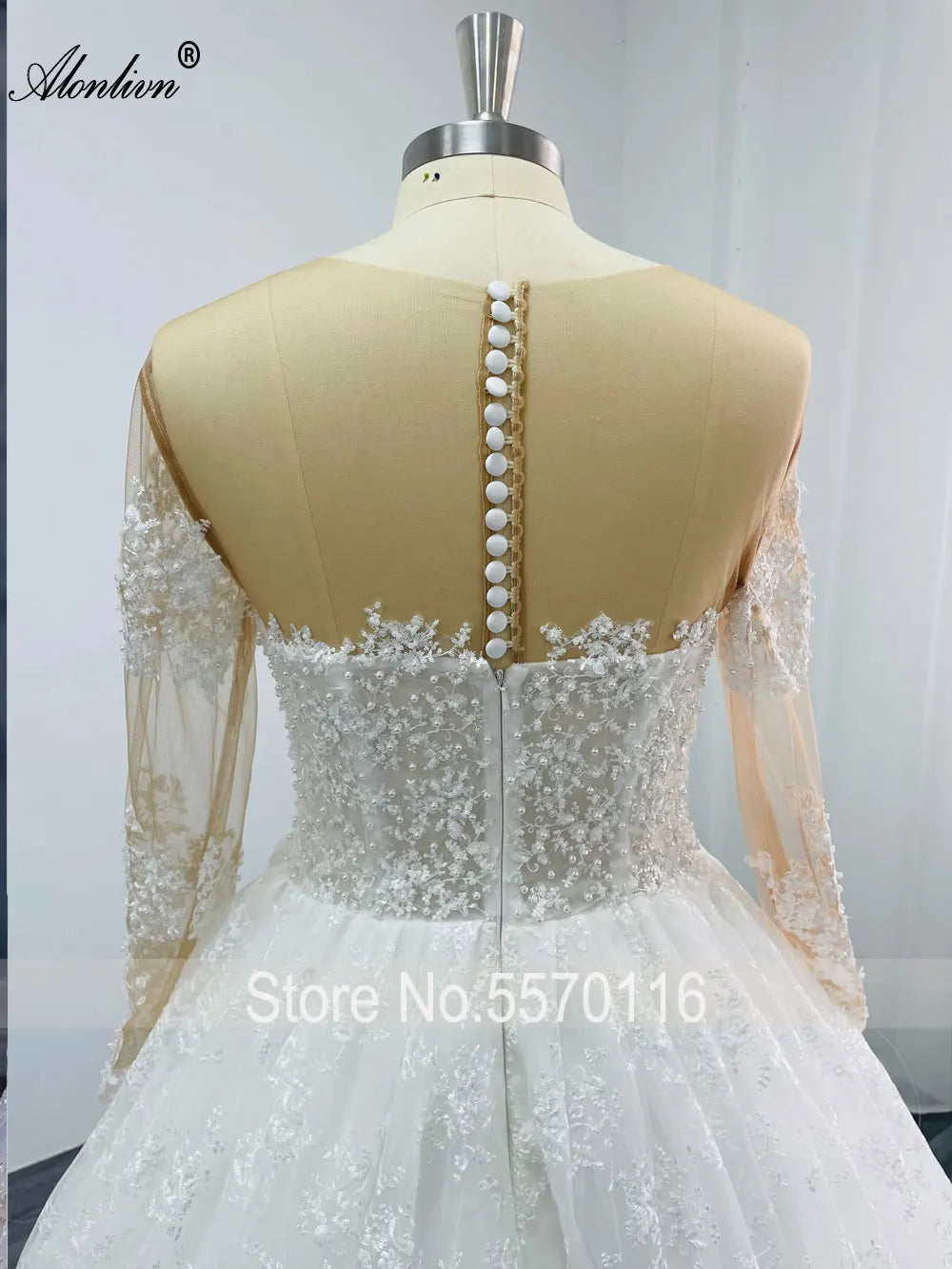 Alonlivn Elegant Silky Lace Of V-Neck Full Sleeve A Line Wedding Dress/ESTIMATED DELIVERY TIME 35 DAYS