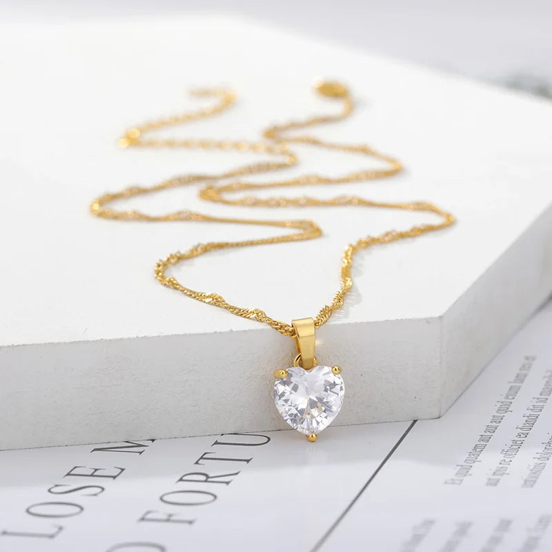 Heart Necklaces Stainless Steel Gold Color Chain Heart Lover