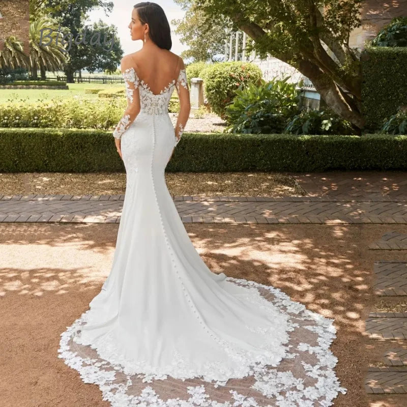 Elegant Sweetheart Mermaid Wedding Dress Long Sleeve Open Back/ESTIMATED DELIVERY TIME 35 DAYS