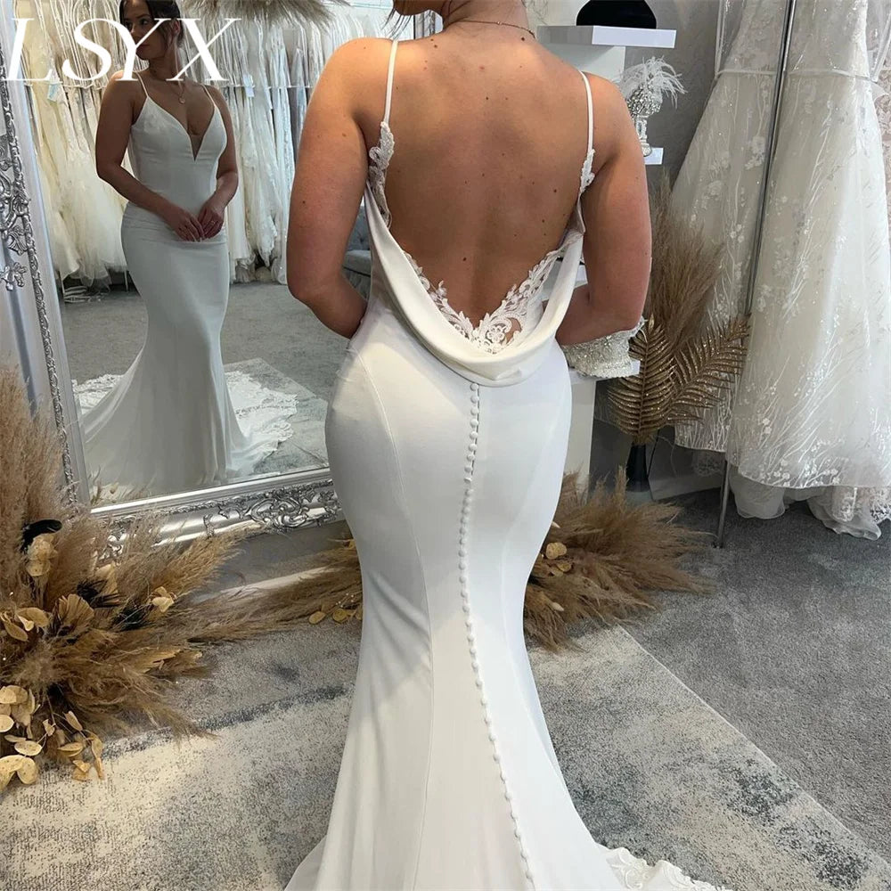 Deep V-Neck Sleeveless LSYX Mermaid Wedding Dress/ESTIMATED DELIVERY TIME 28-30 DAYS