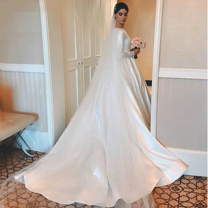 Vestidos De Novia Vintage Satin Wedding Dress Long Sleeves/ESTIMATED DELIVERY TIME 22 DAYS