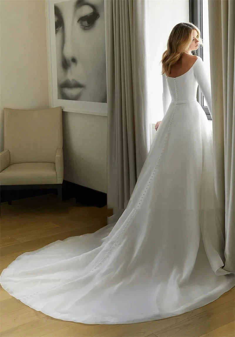 Vestidos de novia Boat Neck A-Line Wedding Dress Long Sleeveless/ESTIMATED DELIVERY TIME 30 DAYS