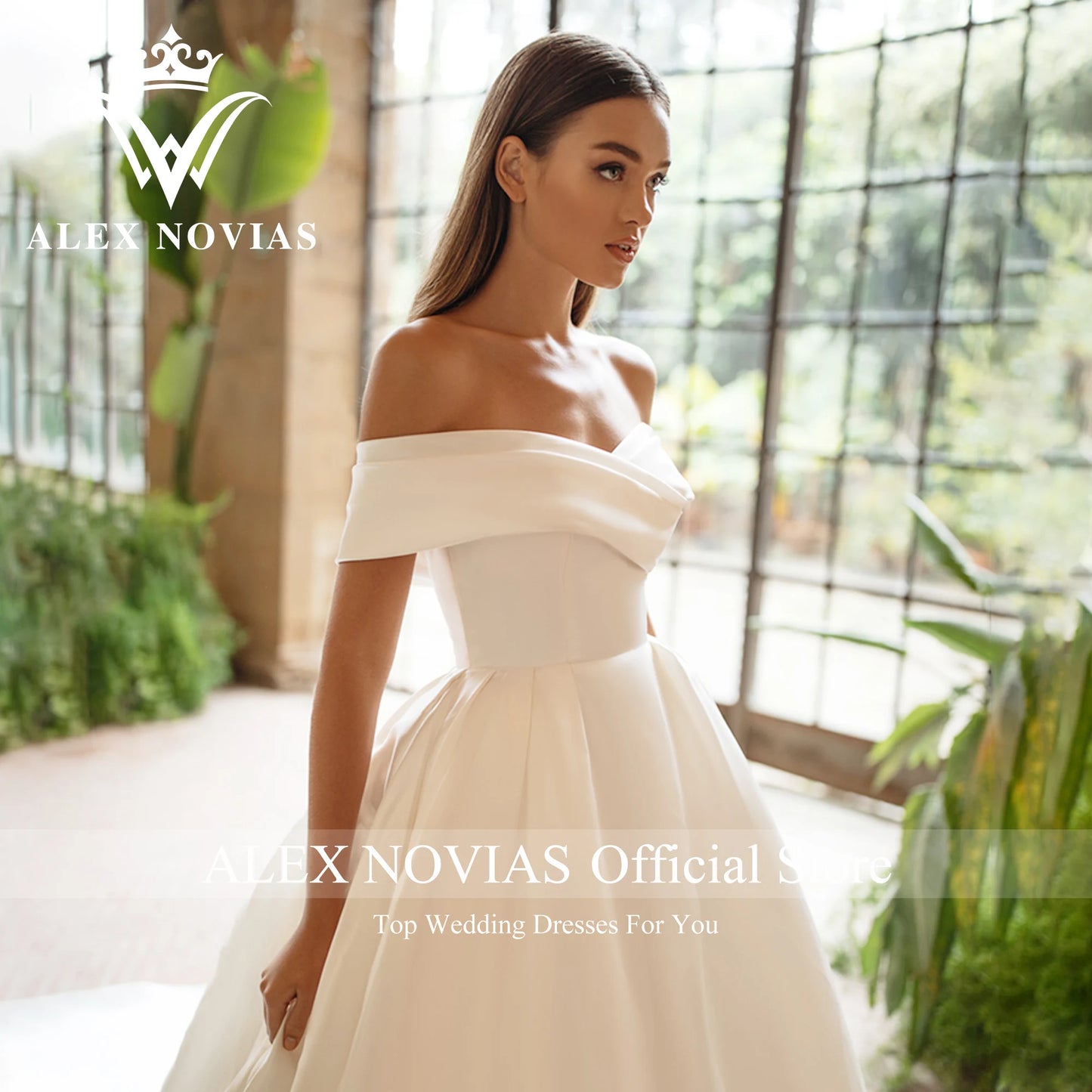 ALEX NOVIAS Elegant Satin Wedding Dress Button Court Train/ESTIMATED DELIVERY TIME 40 DAYS