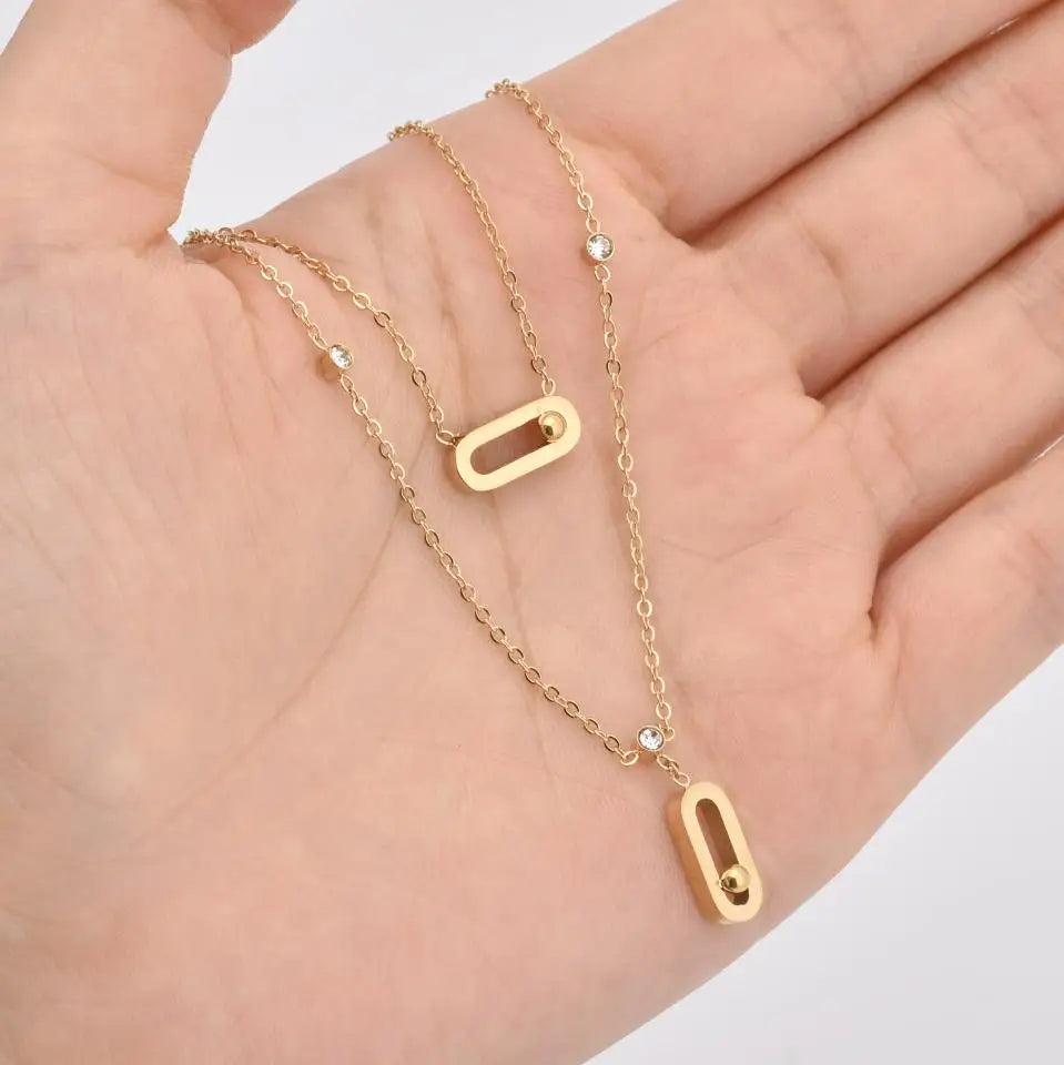 RAKOL Gold Color Double Layer Design Titanium Steel Necklaces