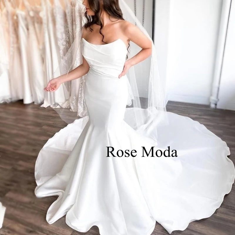 Rose Moda Satin Mermaid Wedding Dress Strapless V Back/ESTIMATED DELIVERY TIME 40 DAYS