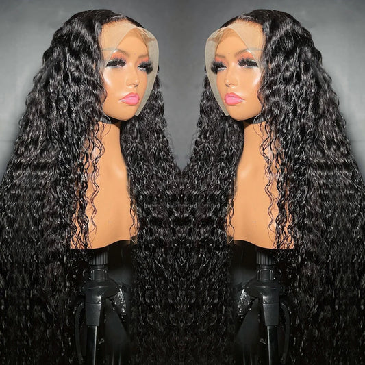 13x6, 13x4, 5x5 Glueless HD Transparent Deep Wave Human Hair Lace Frontal Wig 150/180%