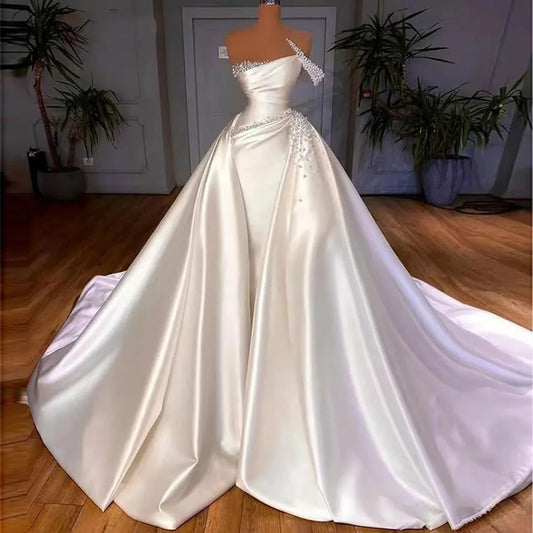 Satin Wedding Dresses Elegant Vintage One Shoulder/ ESTIMATED DELIVERY TIME 30 DAYS