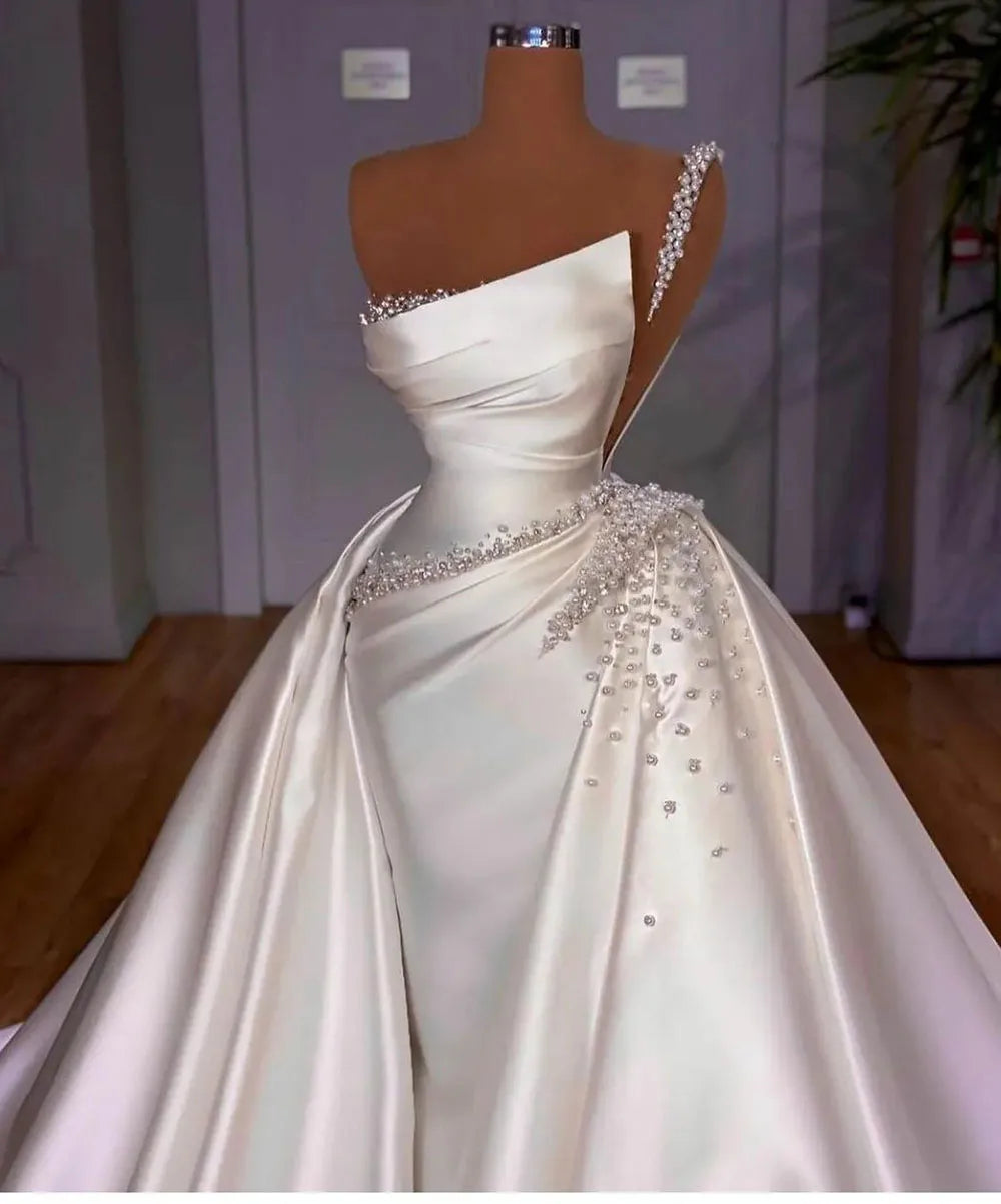 Satin Wedding Dresses Elegant Vintage One Shoulder/ ESTIMATED DELIVERY TIME 30 DAYS