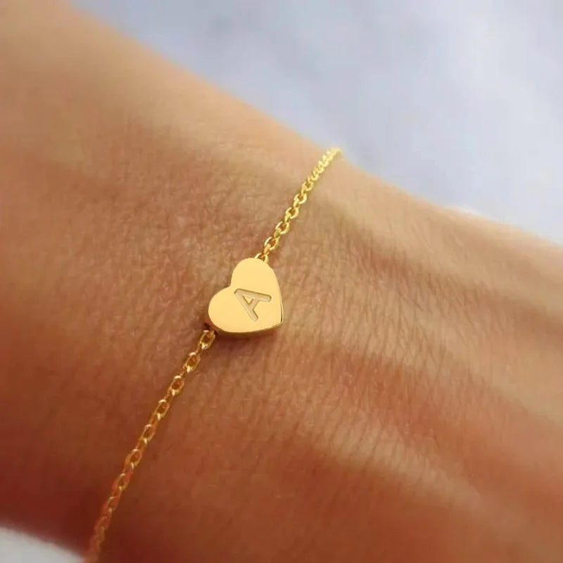 Letter heart Alphabet Initial name women bracelet Gold Plated