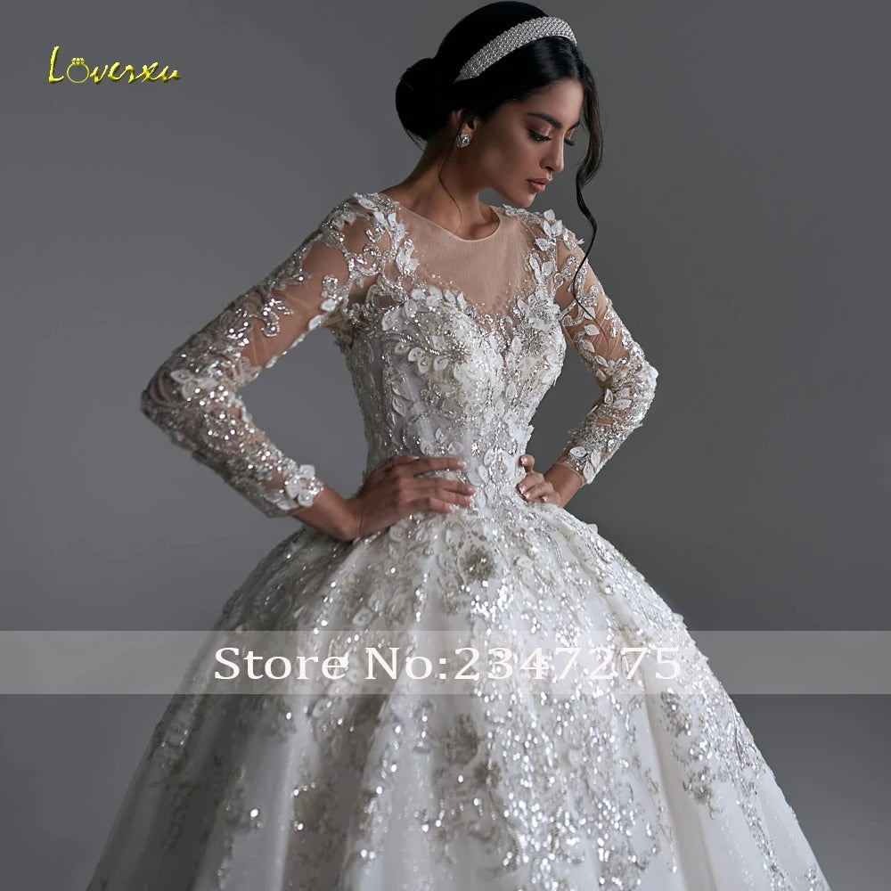 Luxury Princess Wedding Dress O-Neck Long Sleeve/ESTIMATED DELIVERY TIME 45 DAYS