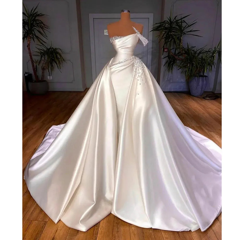 Satin Wedding Dresses Elegant Vintage One Shoulder/ ESTIMATED DELIVERY TIME 30 DAYS