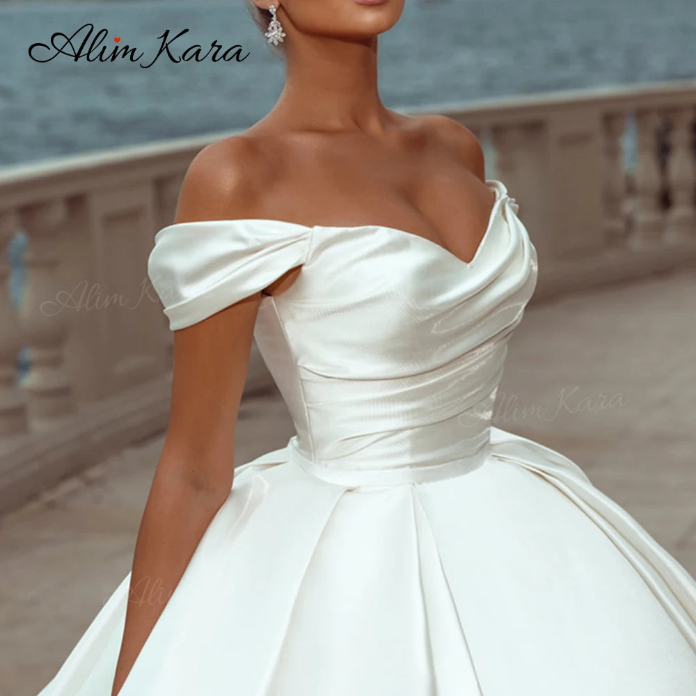 Alim Kara Sleeveless Wedding Dress Satin Court Train/ESTIMATED DELIVERY TIME 40 DAYS