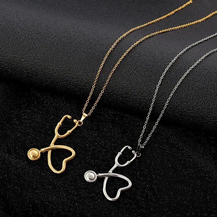 Fashion Stethoscope Pendants Necklaces Stainless Steel Gold Silver Color