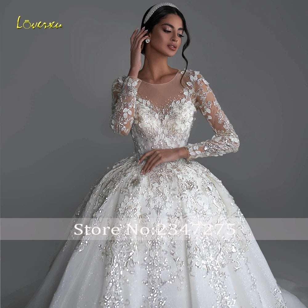 Luxury Princess Wedding Dress O-Neck Long Sleeve/ESTIMATED DELIVERY TIME 45 DAYS