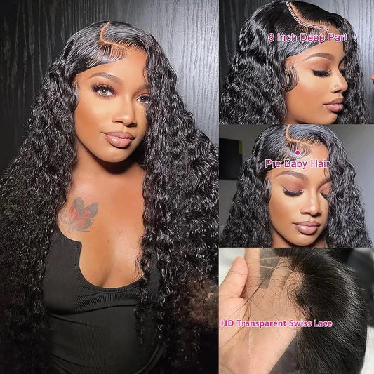 HD lace wig 13x6 or 13x4 human hair/curly pre plucked glueless 8 to 40 Inches/180 or 200 density/Loose deep wave water frontal wigs