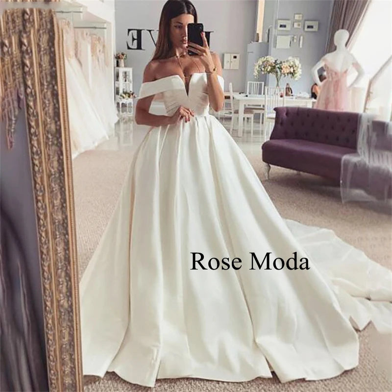 Rose Moda Off Shoulder Satin Princess Wedding Dress/ESTIMATED DELIVERY TIME 40 DAYS