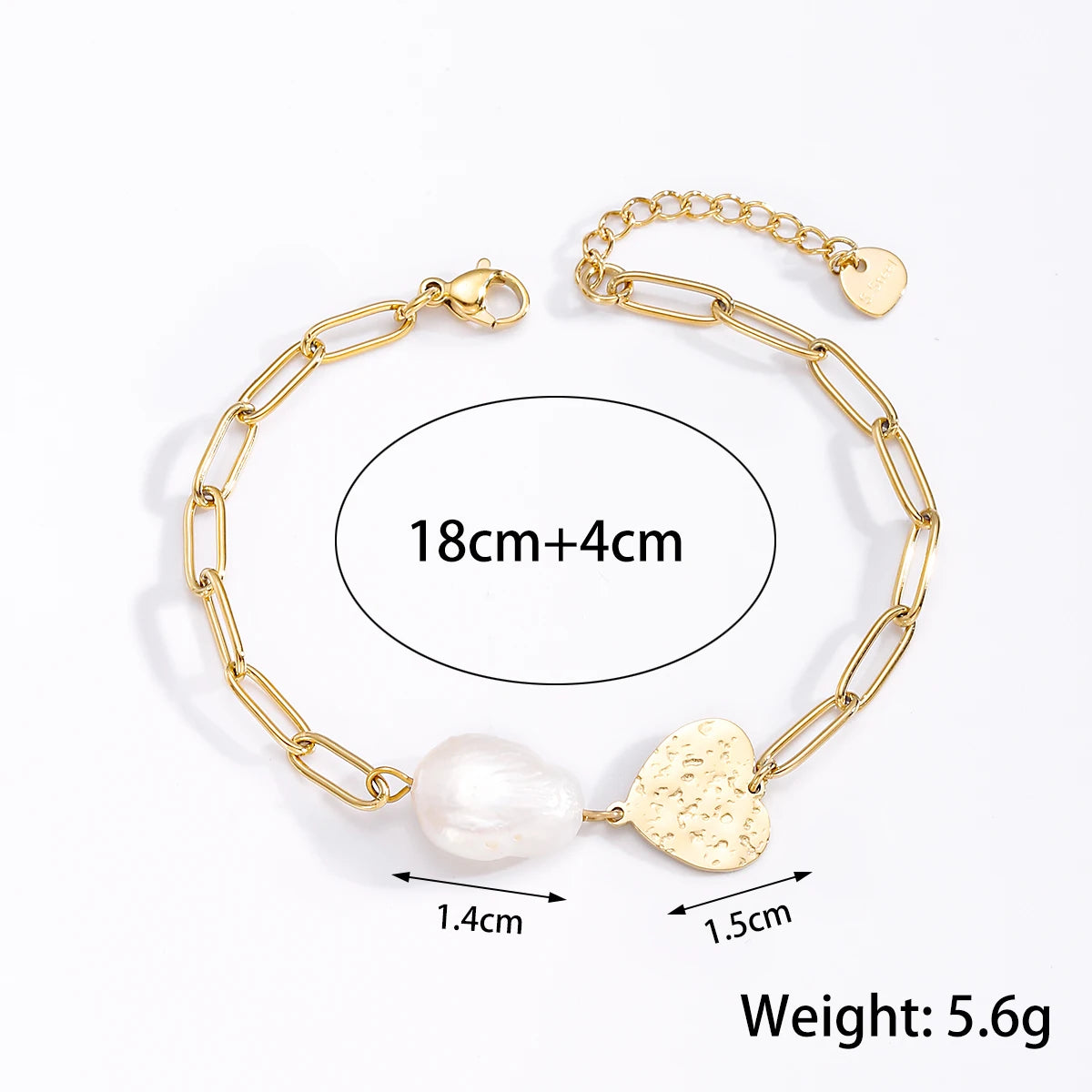 Stainless Steel Multilayer Pearl Heart Charm Bracelet Fashion Gold Color