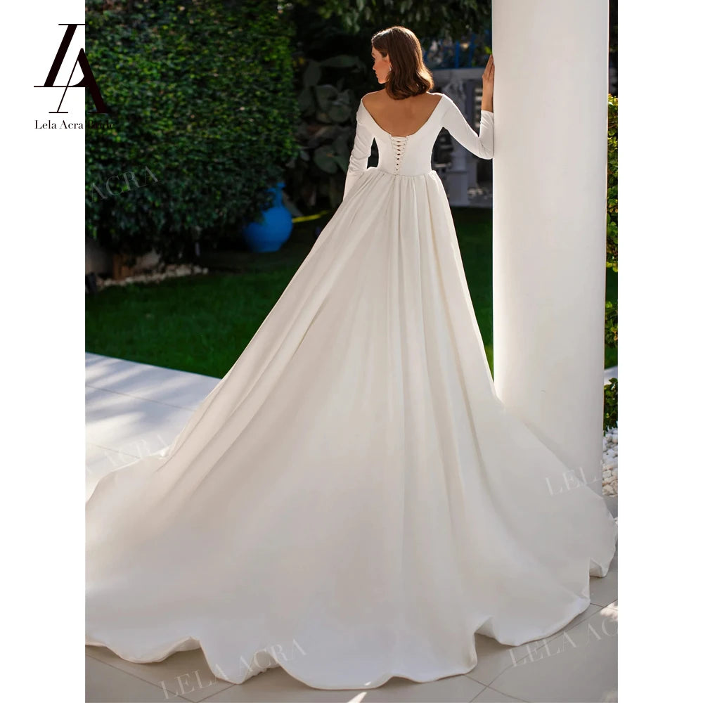 LelaAcra Off Shoulder Wedding Dress Long Sleeve/ESTIMATED DELIVERY TIME 40 DAYS