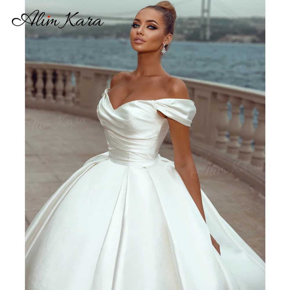 Alim Kara Sleeveless Wedding Dress Satin Court Train/ESTIMATED DELIVERY TIME 40 DAYS