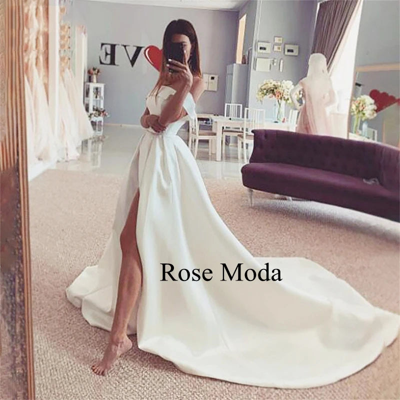 Rose Moda Off Shoulder Satin Princess Wedding Dress/ESTIMATED DELIVERY TIME 40 DAYS