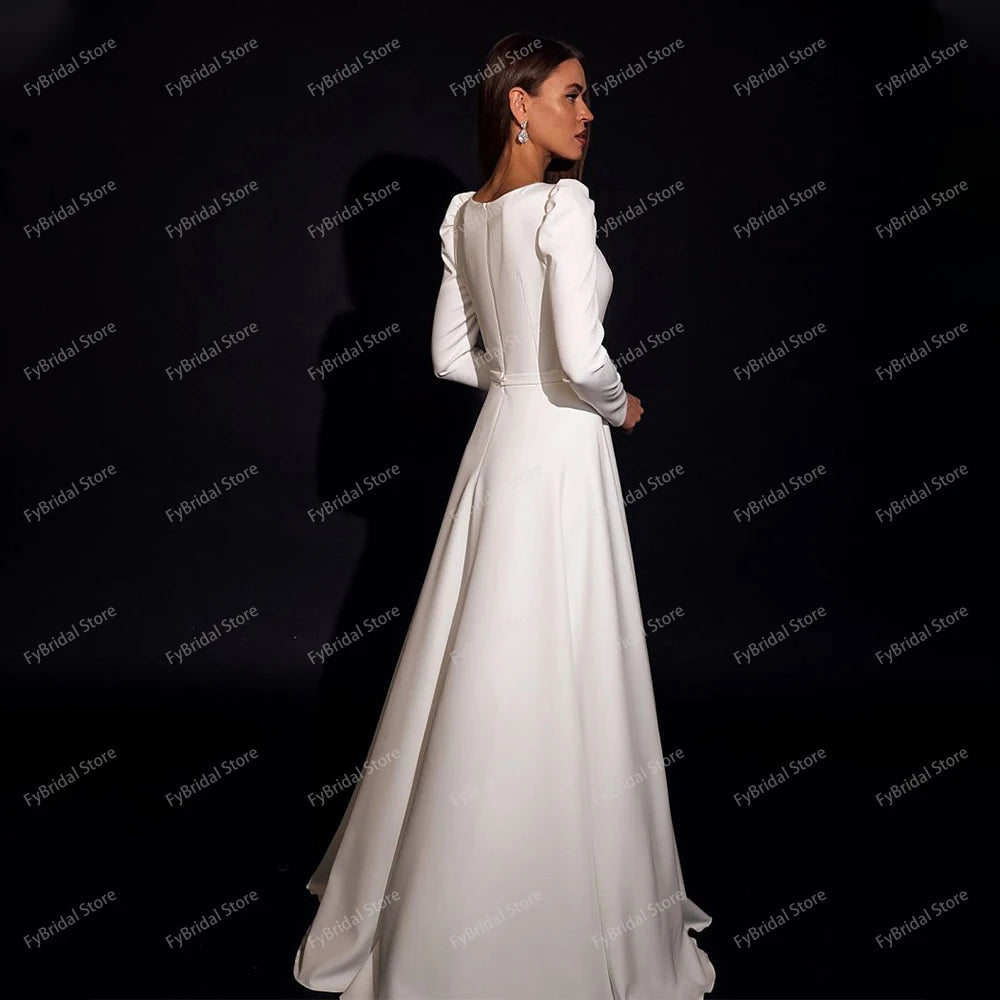 Elegant A Line Wedding Dress Square Collar Long Puff Sleeve/ESTIMATED DELIVERY TIME 30 DAYS