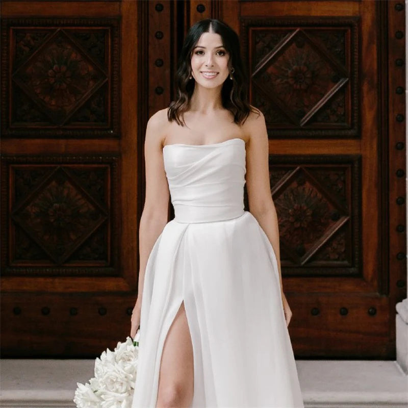 Elegant Detachable Sheer Top A-Line High Slit Wedding Dress/ESTIMATED DELIVERY TIME 45 DAYS