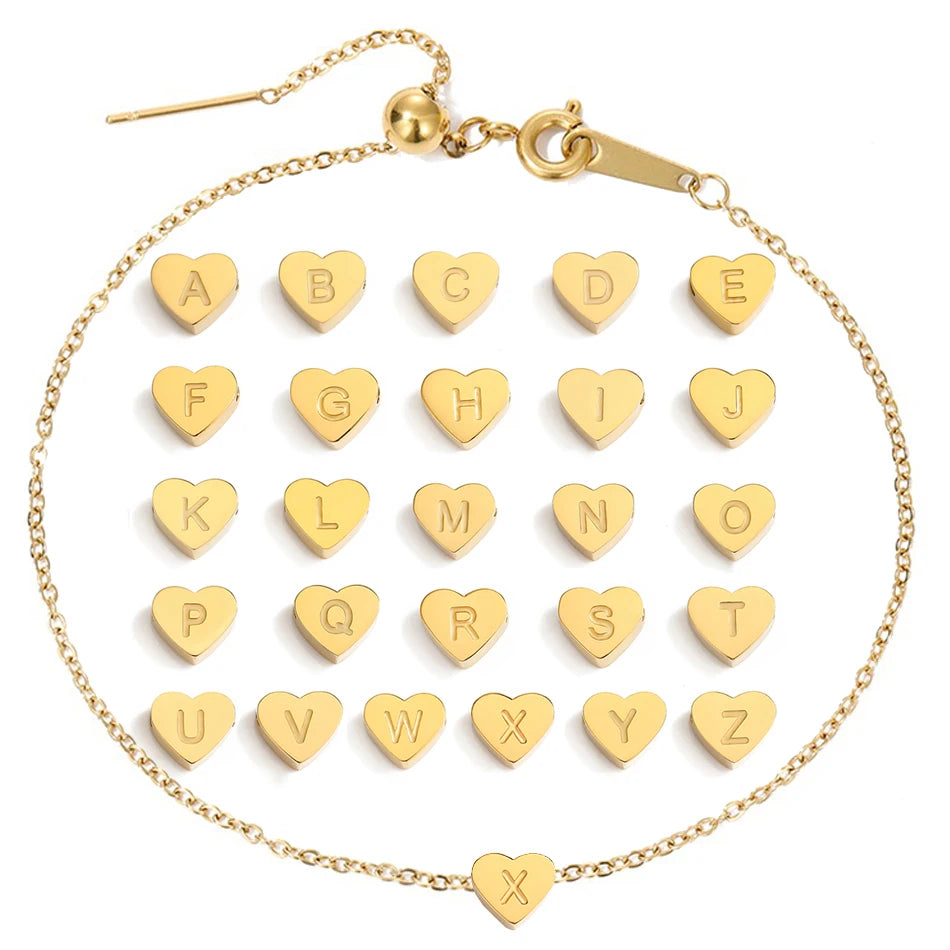 Letter heart Alphabet Initial name women bracelet Gold Plated