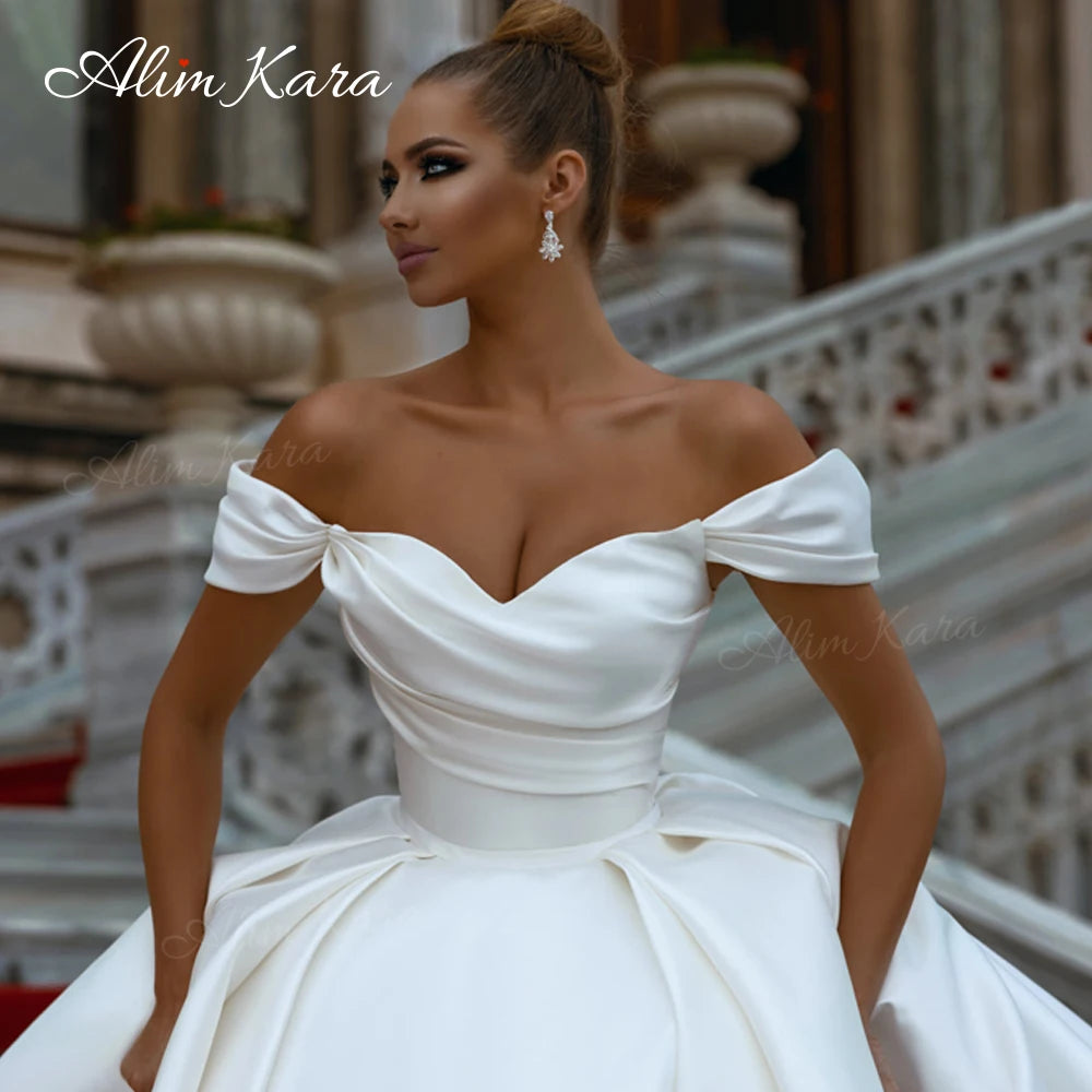 Alim Kara Sleeveless Wedding Dress Satin Court Train/ESTIMATED DELIVERY TIME 40 DAYS