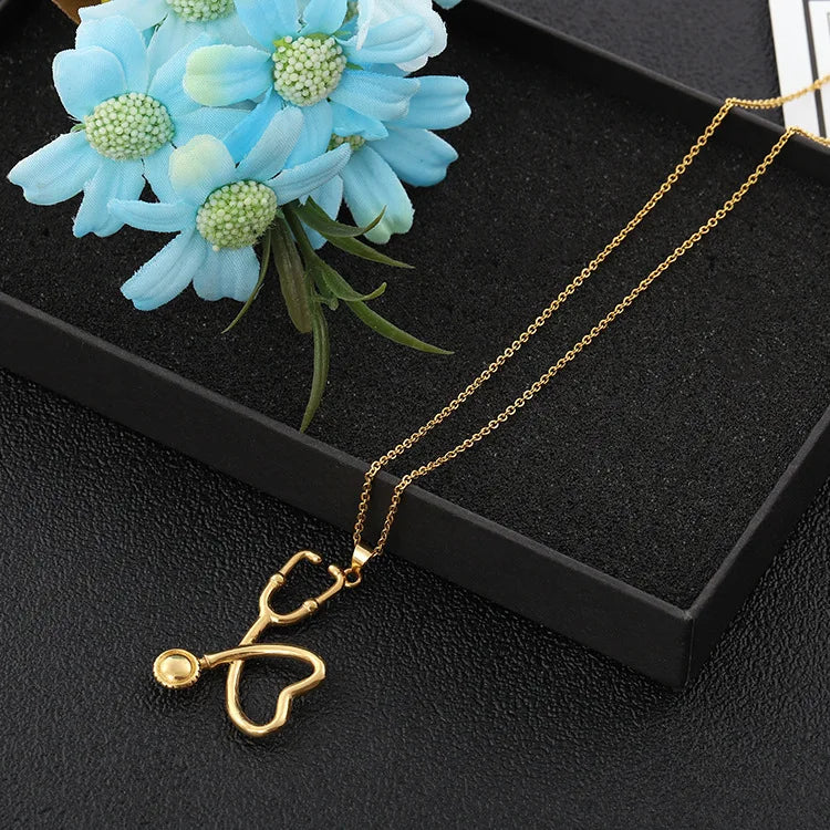 Fashion Stethoscope Pendants Necklaces Stainless Steel Gold Silver Color