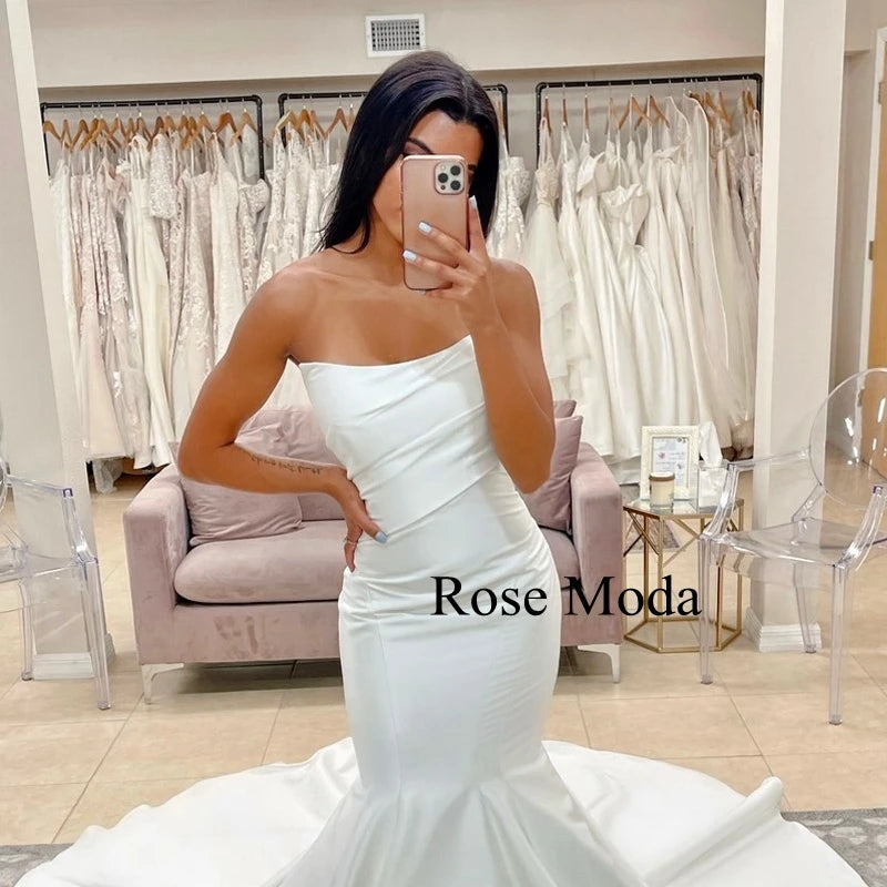 Rose Moda Satin Mermaid Wedding Dress Strapless V Back/ESTIMATED DELIVERY TIME 40 DAYS