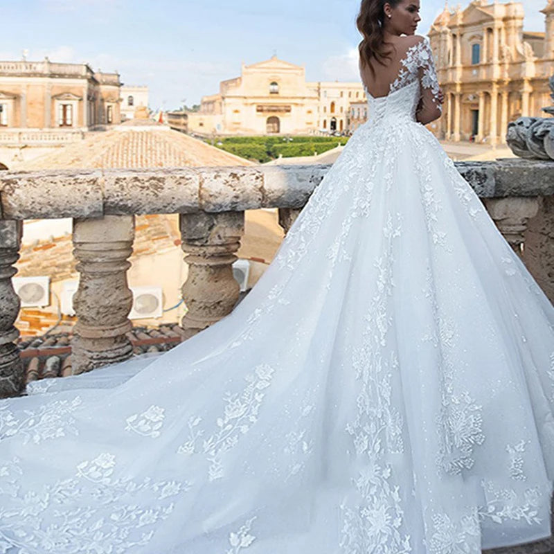 FISA Long Sleeve Wedding Dress Sexy V-neck Princess/ESTIMATED DELIVERY TIME 25 DAYS