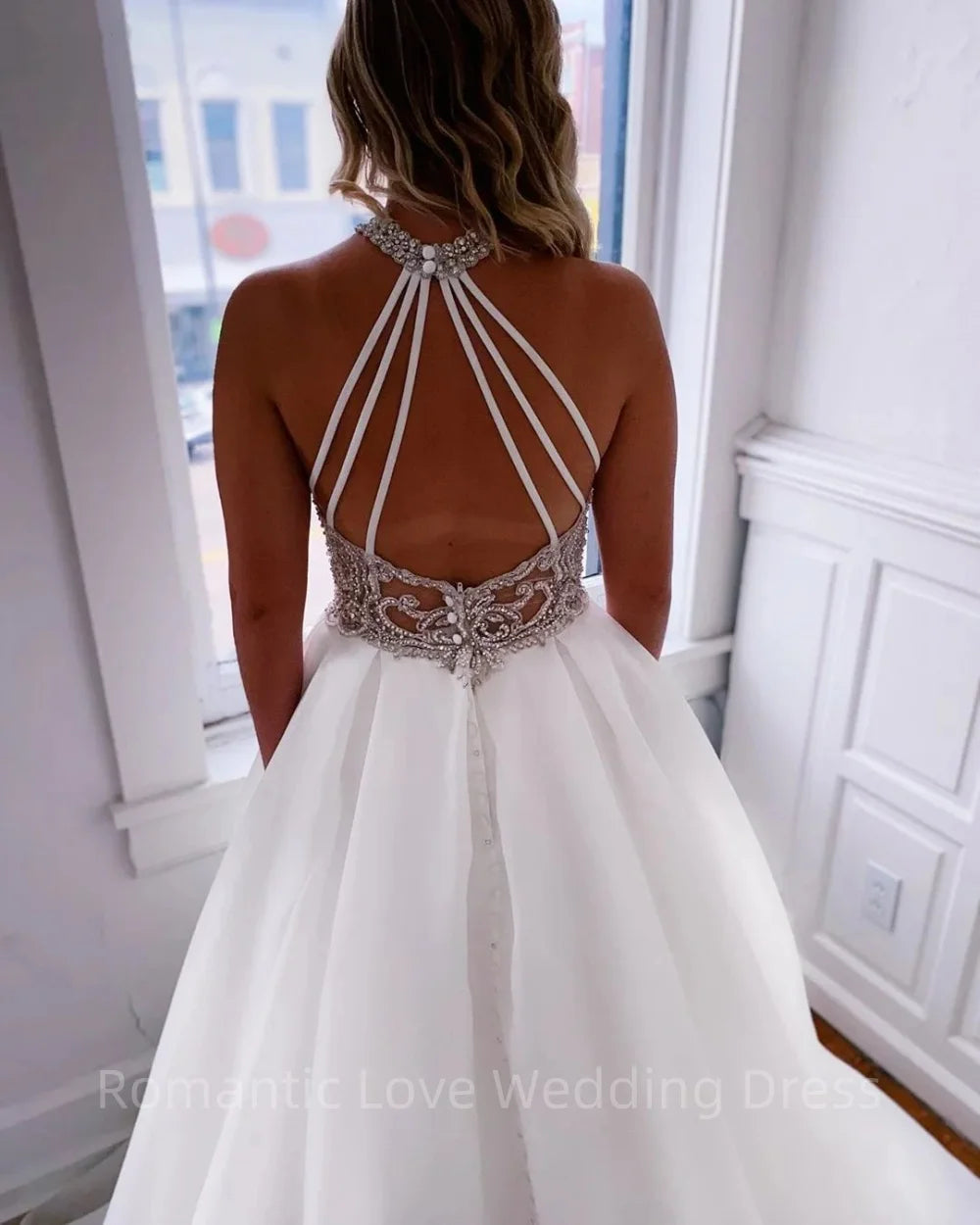 Simple High Neck Wedding Dress A Line Backless/ESTIMATED DELIVERY TIME 28 DAYS