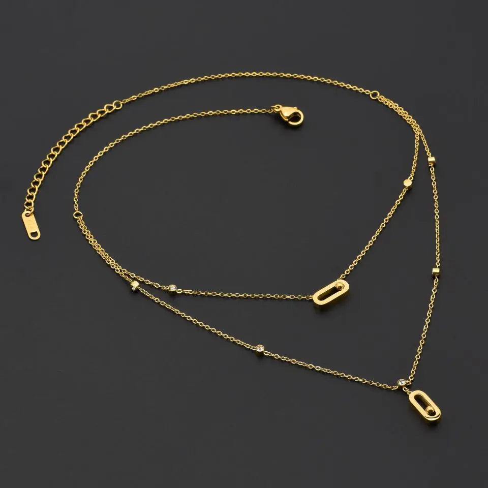 RAKOL Gold Color Double Layer Design Titanium Steel Necklaces