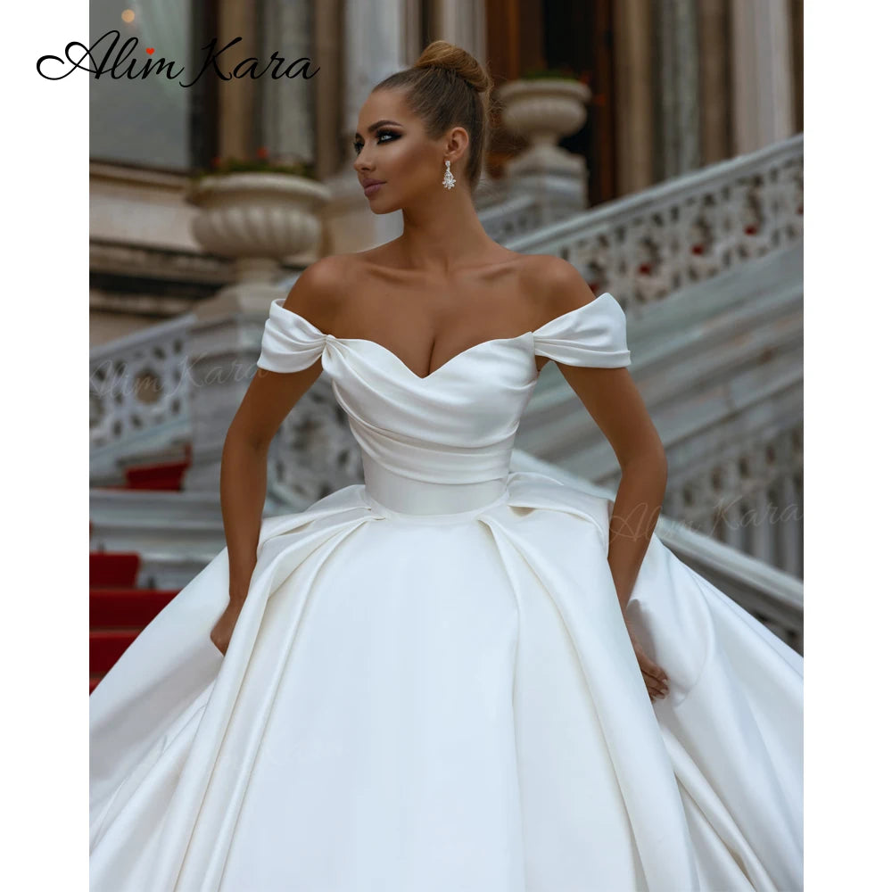 Alim Kara Sleeveless Wedding Dress Satin Court Train/ESTIMATED DELIVERY TIME 40 DAYS