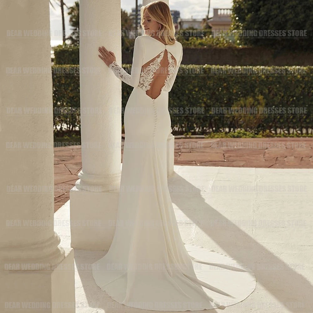 Sexy Elegant Wedding Dress Mermaid Long Sleeve V Neck Backless/ESTIMATED DELIVERY TIME 40 DAYS