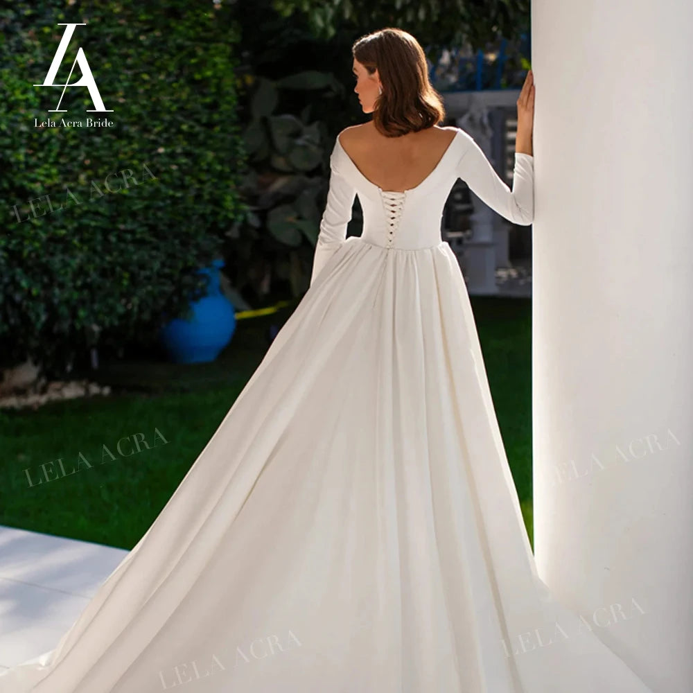 LelaAcra Off Shoulder Wedding Dress Long Sleeve/ESTIMATED DELIVERY TIME 40 DAYS