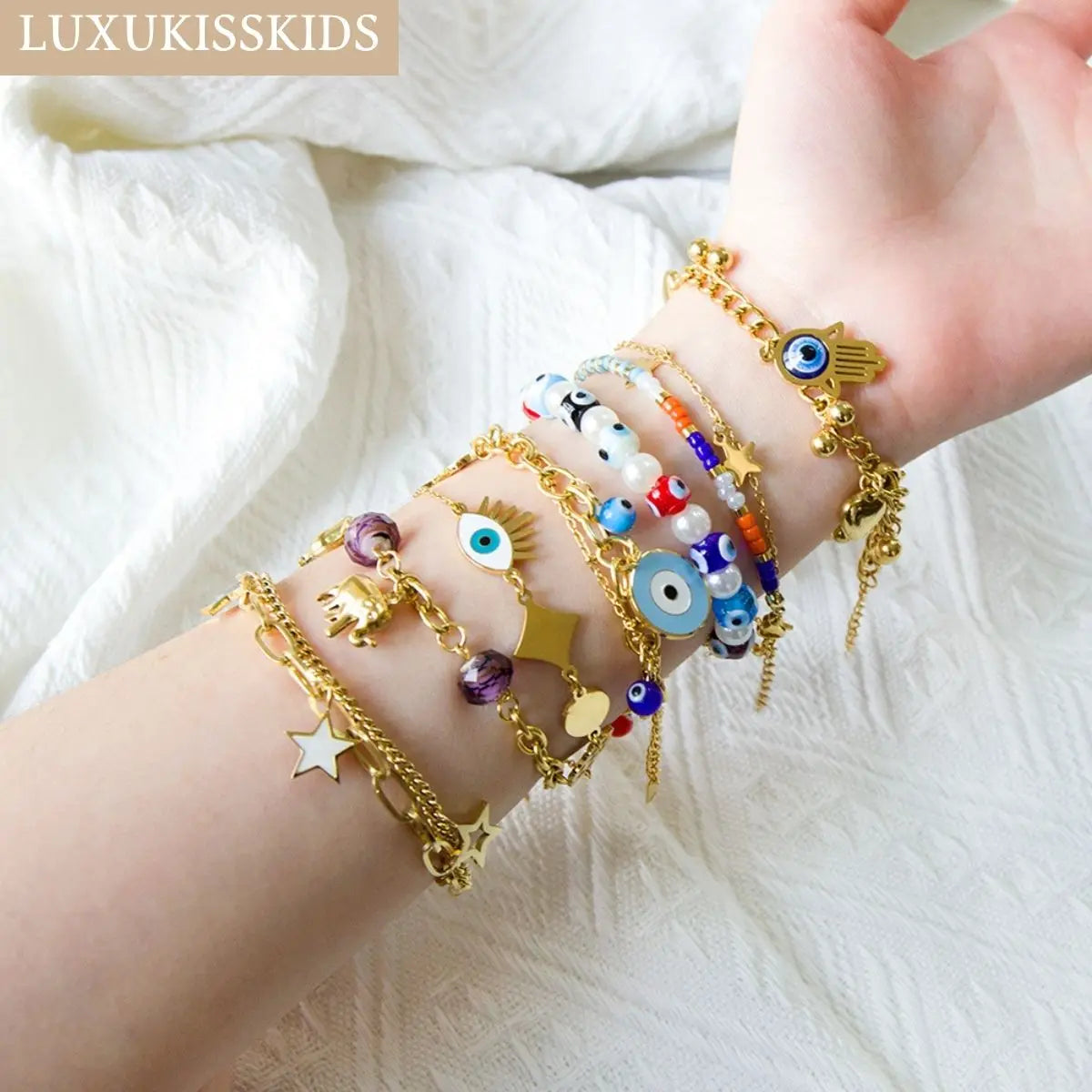 LUXUKISSKIDS Trendy Evil Eyes Bracelets Stainless Steel