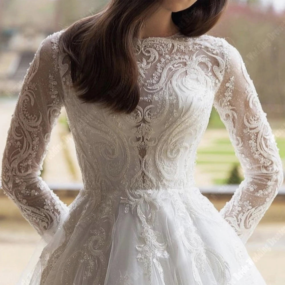 Elegant A-Line Women Wedding Dress Bright Tulle Long Sleeves Princess/ESTIMATED DELIVERY TIME 30 DAYS