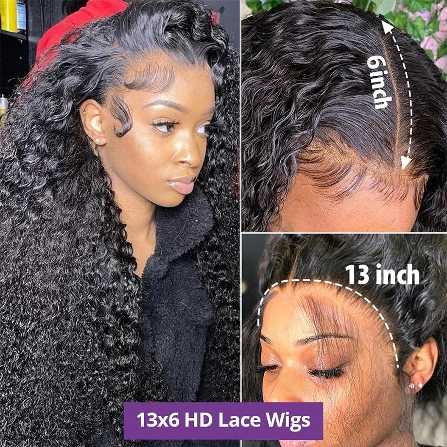 HD lace wig 13x6 or 13x4 human hair/curly pre plucked glueless 8 to 40 Inches/180 or 200 density/Loose deep wave water frontal wigs