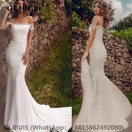 Mermaid Wedding Dress Off Shoulder with Long Train  Sexy Tull Satin/ESTIMATED DELIVERY TIME 21 DAYS