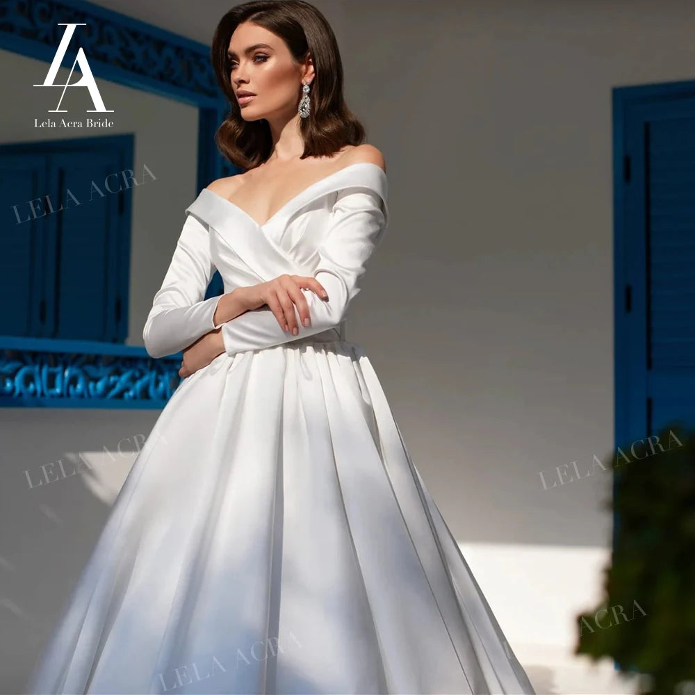 LelaAcra Off Shoulder Wedding Dress Long Sleeve/ESTIMATED DELIVERY TIME 40 DAYS