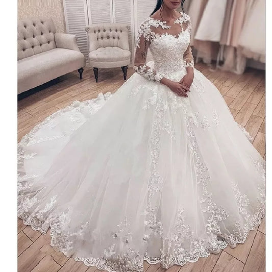 Princess Ball Wedding Dress long sleeve o neck/ESTIMATED DELIVERY TIME 25 DAYS