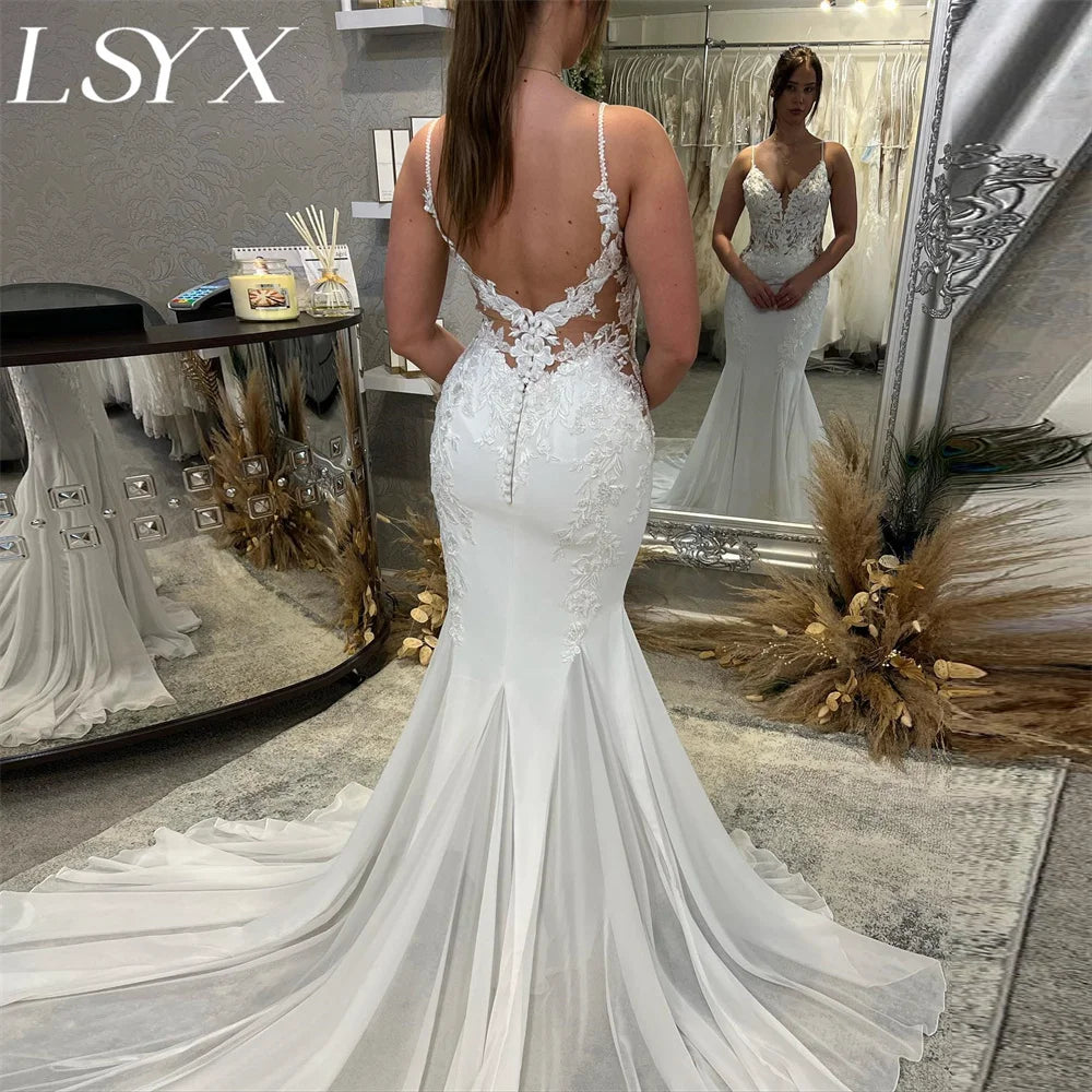 Deep V-Neck Sleeveless LSYX Chiffon Mermaid Wedding Dress/ESTIMATED DELIVERY TIME 28-30 DAYS