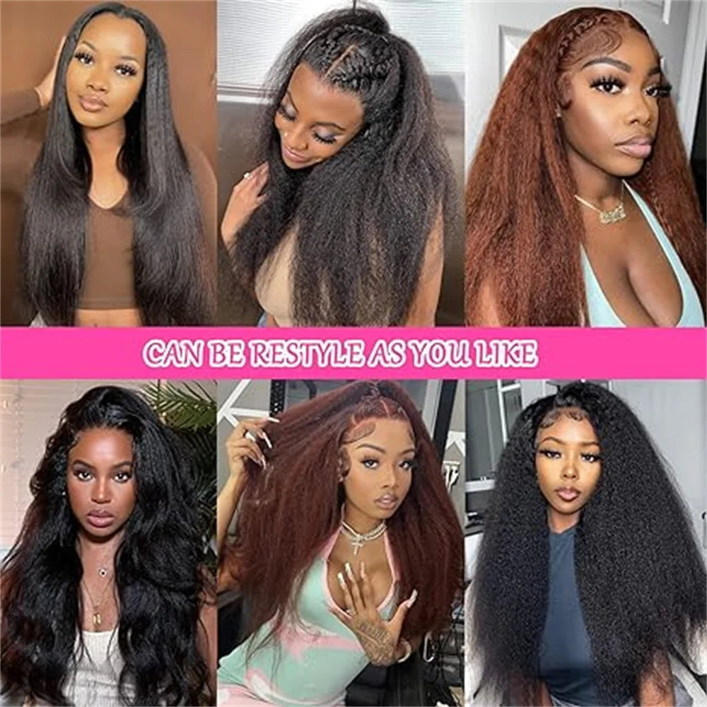 13x6 Kinky Straight Brazilian Human Hair Wig 180% Density Lace Frontal