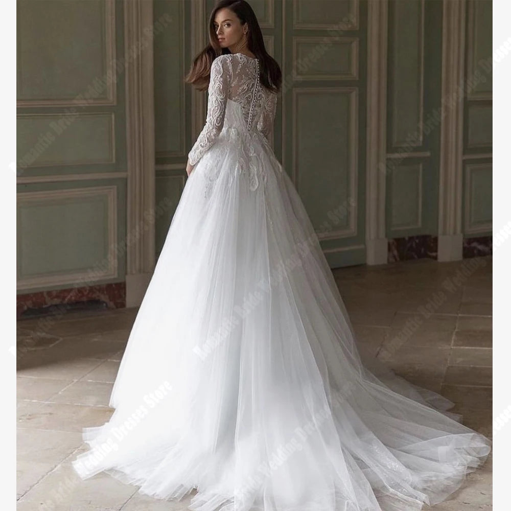 Elegant A-Line Women Wedding Dress Bright Tulle Long Sleeves Princess/ESTIMATED DELIVERY TIME 30 DAYS