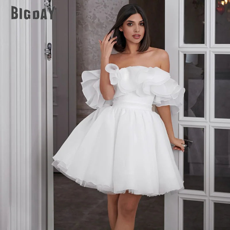 White Mini Short Wedding Dress A Line Wedding/ESTIMATED DELIVERY TIME 35 DAYS